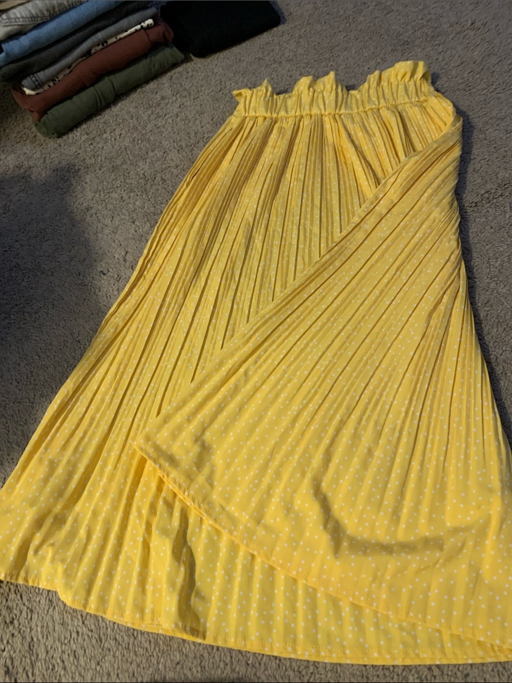Yellow Pleated Midi Skirt with Smocked Waist